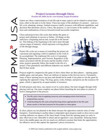 Project Lessons through Chess - asapm