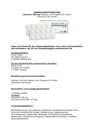 GEBRAUCHSINFORMATION Ronaxan 100 mg Tabletten ... - Merial