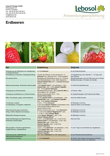 Anwendungsempfehlung Erdbeeren - Gruene-branche.com