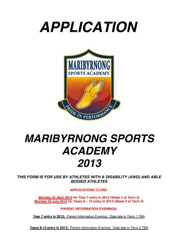 APPLICATION - Maribyrnong Sports Academy @ Maribyrnong College