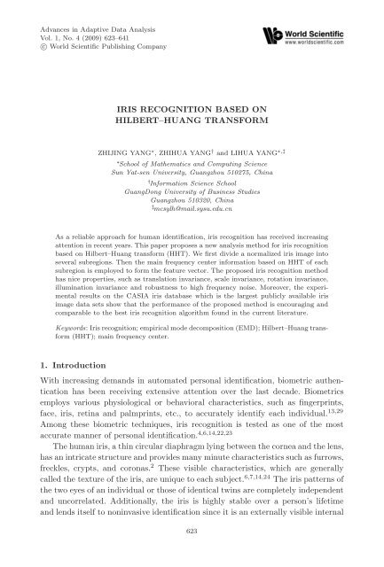 IRIS RECOGNITION BASED ON HILBERT–HUANG TRANSFORM 1 ...