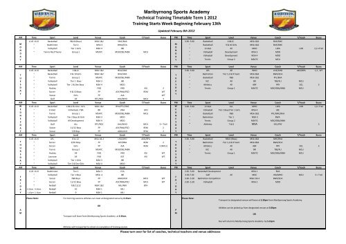 Maribyrnong Sports Academy Technical Training Timetable Term 1 ...