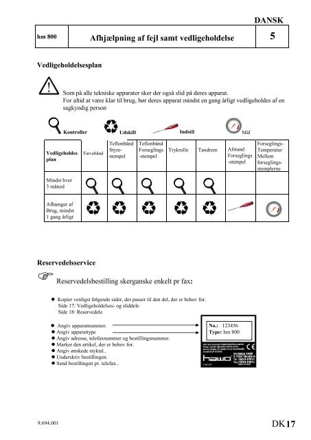 Manual til Hawo svejsemaskine hm 850 dc - Mediq Danmark A/S