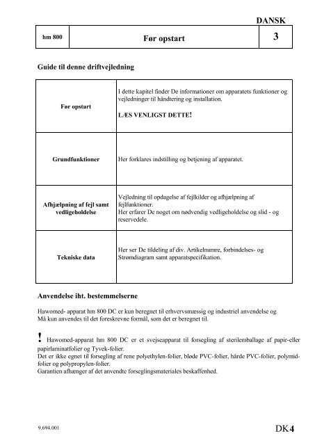 Manual til Hawo svejsemaskine hm 850 dc - Mediq Danmark A/S