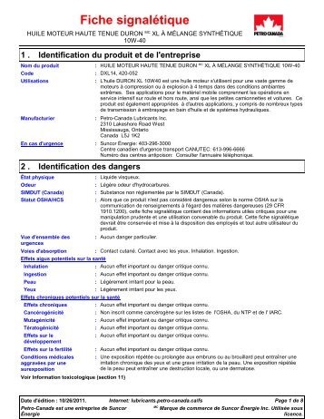 Fiche signalétique - Petro-Canada