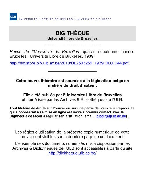 1939 Universite Libre De Bruxelles