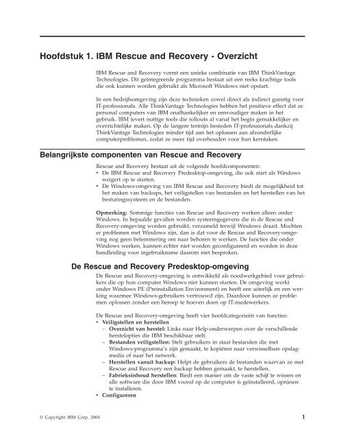Hoofdstuk 1. IBM Rescue and Recovery - Lenovo