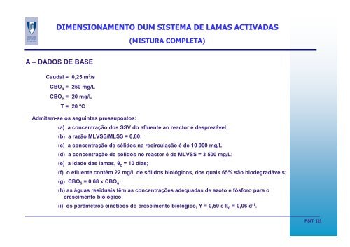 Sistema Lamas Activadas. Dimensionamento