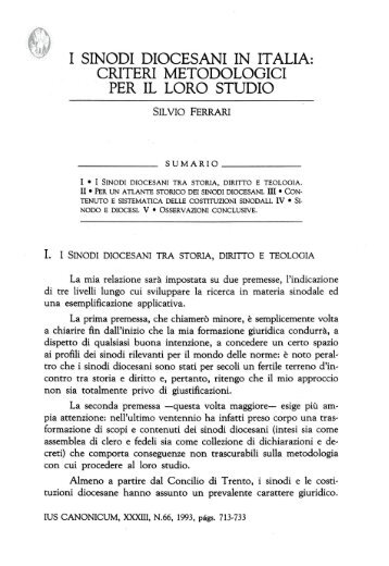 I SINODI DIOCESANI IN ITALIA: CRITERI METODOLOGICI PER IL ...