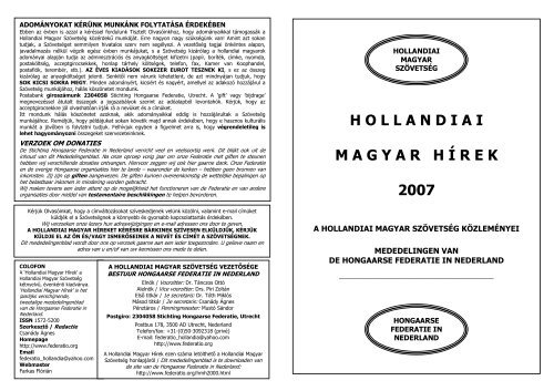 Hollandiai Magyar Hírek 2007. - EPA - Országos Széchényi Könyvtár