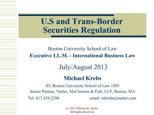 U.S and Trans-Border Securities Regulation