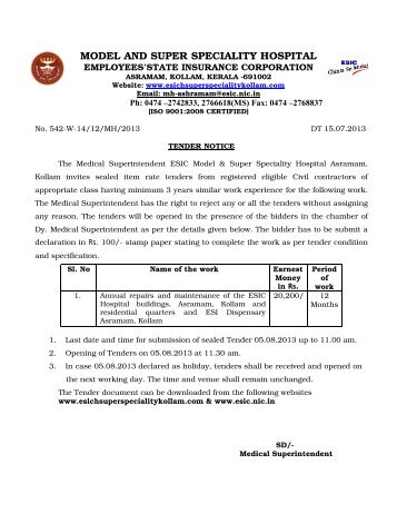 1. Annual repairs and maintenance of the ESIC Hospital buildings ...