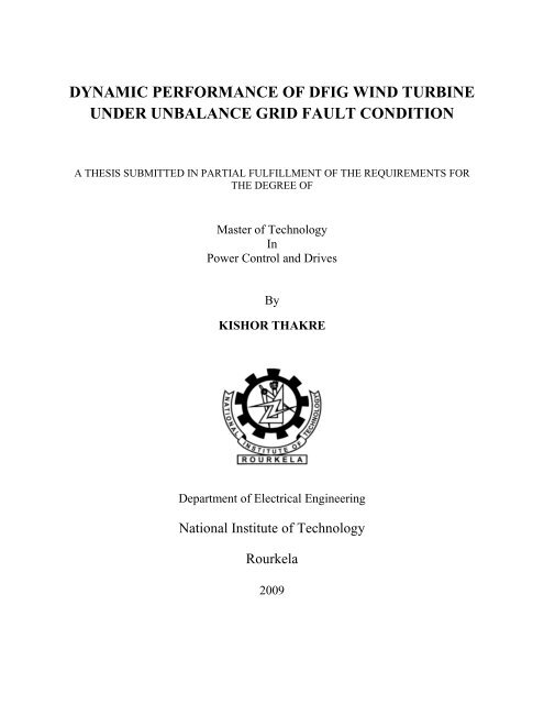 dynamic performance of dfig wind turbine under unbalance - ethesis