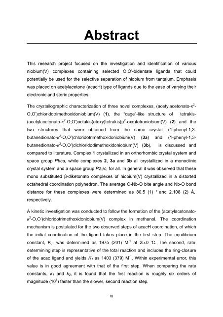 A solution and solid state study of niobium complexes University of ...