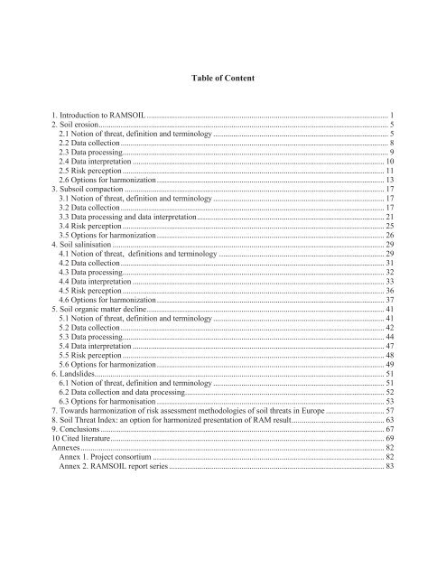 Risk Assessment Methodologies of Soil Threats in Europe