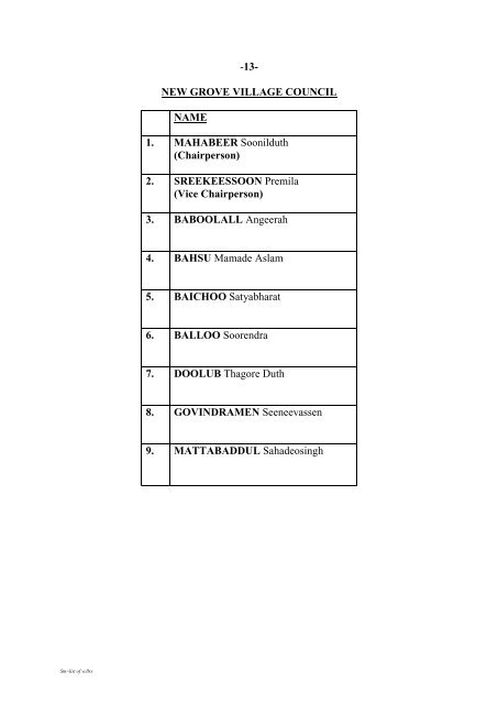 Chairperson - Grand Port /Savanne