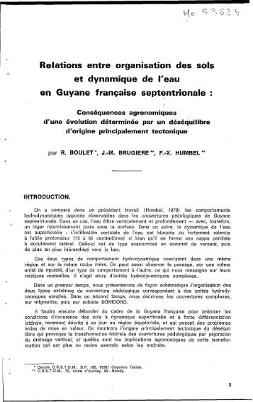 Relations entre organisation des sols et dynamique de l'eau en ...