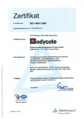Zertifikat - Bodycote
