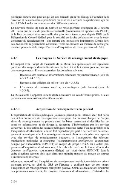 Examen des contacts des services de renseignement suisses avec l ...