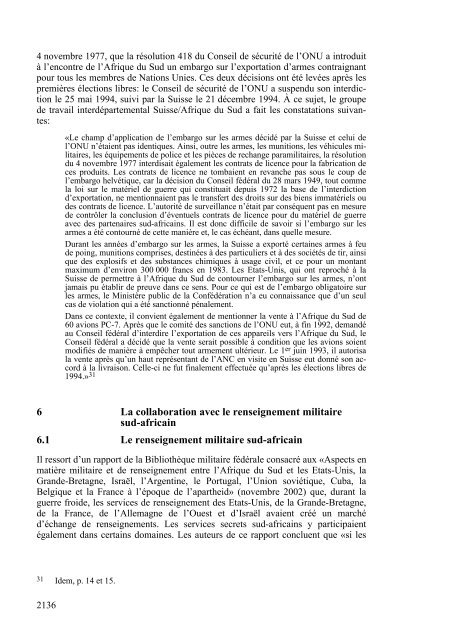 Examen des contacts des services de renseignement suisses avec l ...