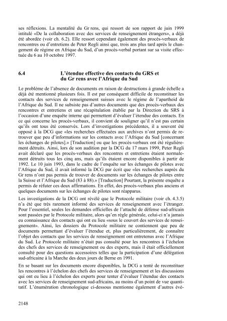 Examen des contacts des services de renseignement suisses avec l ...