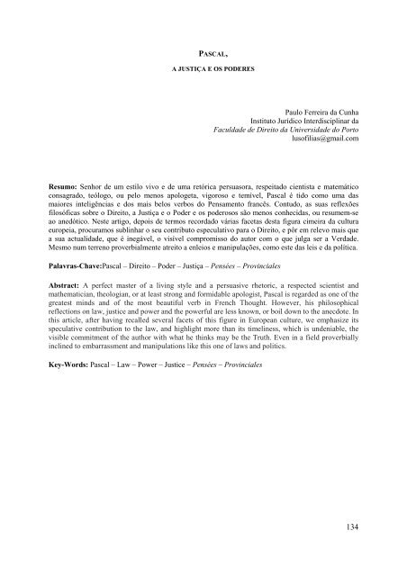 Pascal, a justiça e os poderes / Paulo Ferreira da Cunha. Intercâmbio
