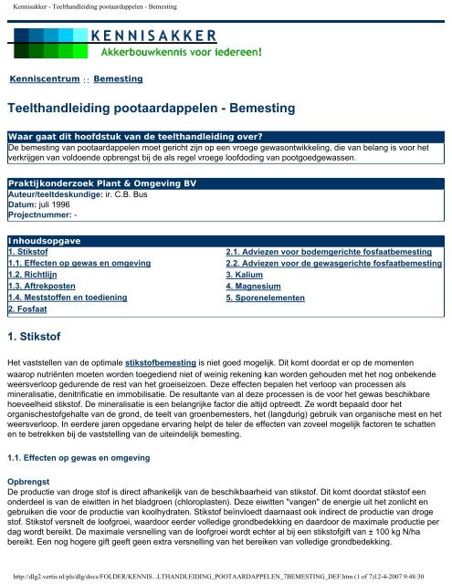 Kennisakker - Teelthandleiding pootaardappelen - Bemesting