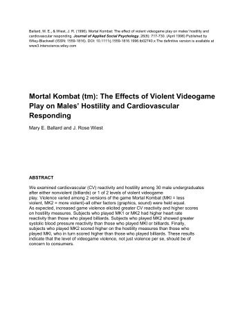 Mortal Kombat: The Effect of Violent Videogame Play on Males
