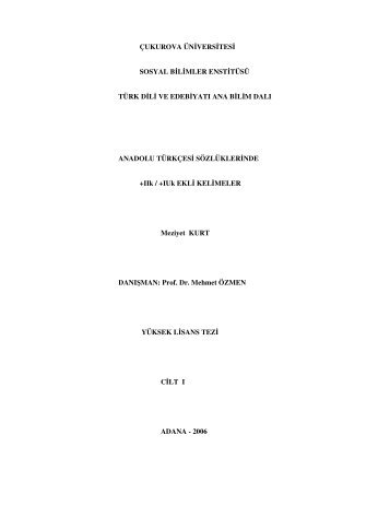 çukurova üniversitesi sosyal bilimler enstitüsü türk dili ve edebiyatı ...