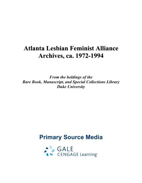 Atlanta Lesbian Feminist Alliance Archives, ca - Gale - Primary ...
