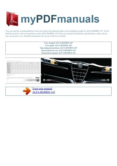 User manual ALFA ROMEO 147 - MY PDF MANUALS