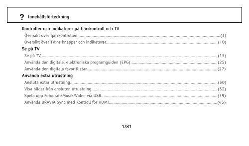 1/81 Innehållsförteckning Kontroller och indikatorer på fjärrkontroll ...