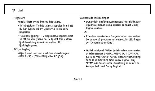 1/81 Innehållsförteckning Kontroller och indikatorer på fjärrkontroll ...