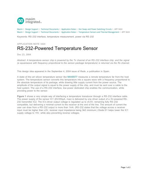 RS232Powered Temperature Sensor Application Note Maxim