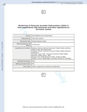 Monitoring of Polycyclic Aromatic Hydrocarbons (PAH) in food ...