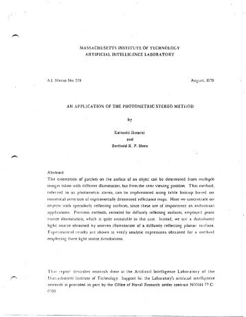 An Application of the Photometric Stereo Method - CSAIL People - MIT