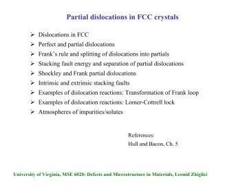 Partial dislocations in FCC crystals - University of Virginia