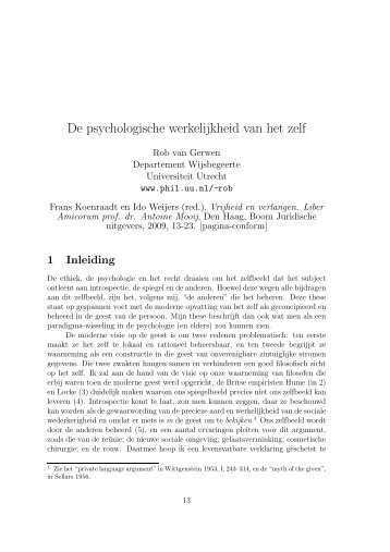De psychologische werkelijkheid van het zelf - Universiteit Utrecht