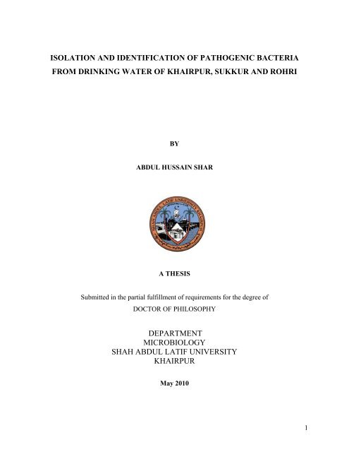 Isolation And Identification Of Pathogenic Bacteria From Drinking
