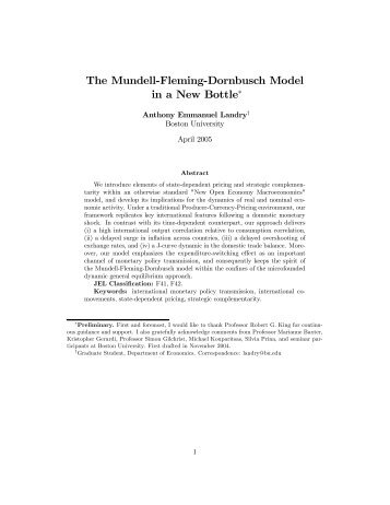 The Mundell-Fleming-Dornbusch Model in a New Bottle∗ - RePEc