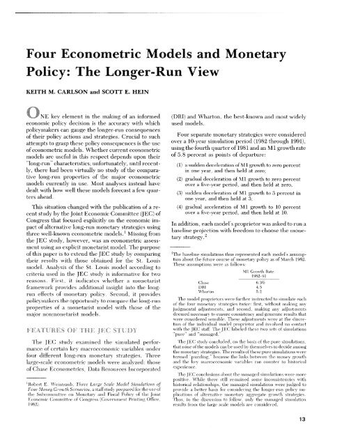 Four Econometric Models and Monetary Policy - St. Louis Fed ...