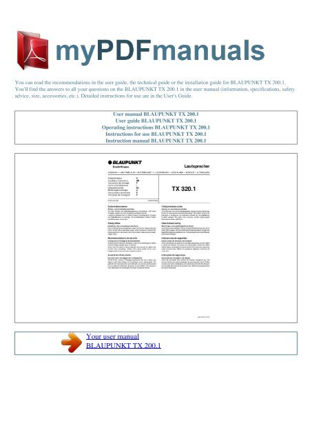 User manual BLAUPUNKT TX 200.1 - MY PDF MANUALS