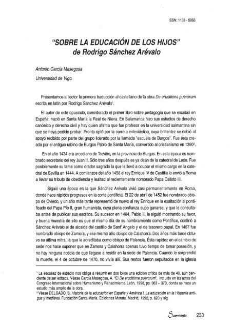 Sobre la educación de los hijos, de Rodrigo Sánchez Arévalo - RUC