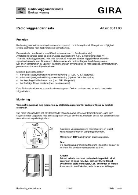 Radio väggsändarinsats - Download - Gira