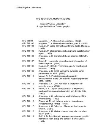 Marine Physical Laboratory 1 MPL TECHNICAL MEMORANDUMS ...