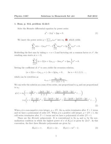 Physics 116C Solutions to Homework Set #4 Fall 2012 1. Boas, p ...