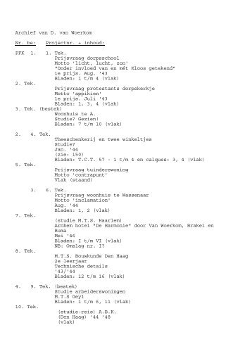 Archief van D. van Woerkom Nr. be: Projectnr. + inhoud: PFK 1. 1 ...