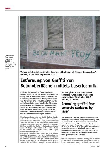 Entfernung von Graffiti von Betonoberflächen mittels ... - Bauverlag