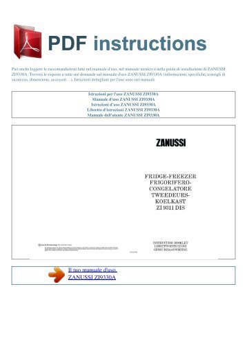 Istruzioni per l'uso ZANUSSI ZI9330A - ISTRUZIONI PDF