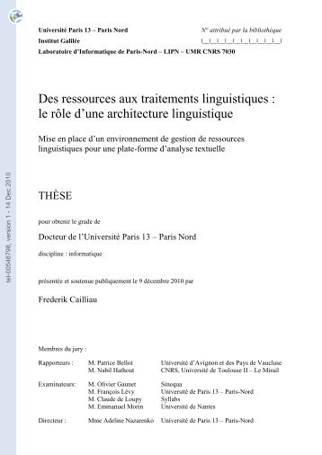 Des ressources aux traitements linguistiques: le rôle d 'une ...